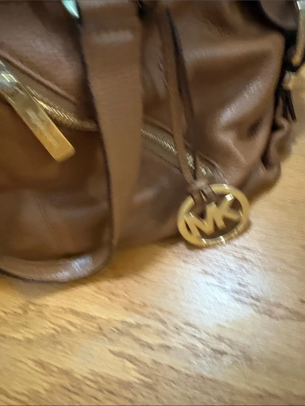 Michael Kors Brown Pebbled Leather Satchel with Gold Accents